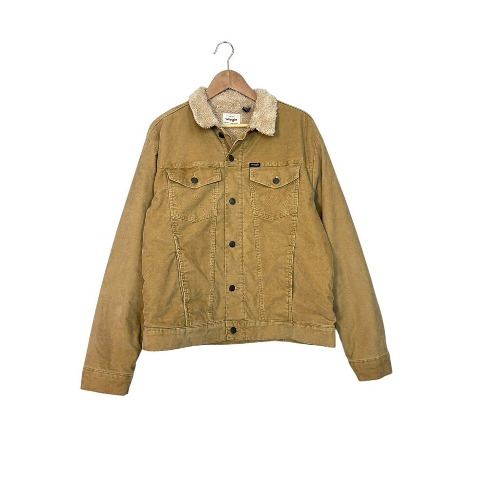 Wrangler Mens Large Tan Corduroy Sherpa Lined Trucker Jacket Western Ranch Work
